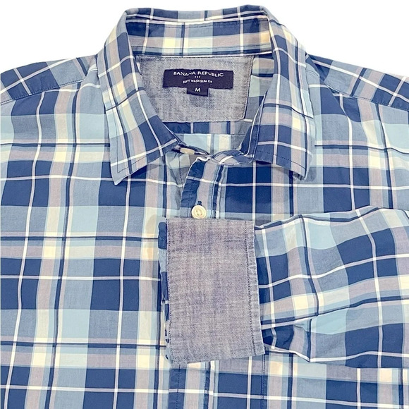 Banana Republic Other - Banana Republic Soft Wash Slim Fit Blue Plaid Mens Button Down Shirt Medium